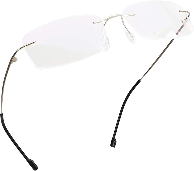 LifeArt Blue Light Blocking Computer Reading Glasses,Men's and Women's Rimless Frame (Silver, No Magnification)