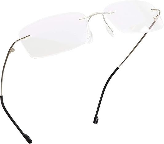 LifeArt Blue Light Blocking Computer Reading Glasses,Men's and Women's Rimless Frame (Silver, +1.00 Magnification)