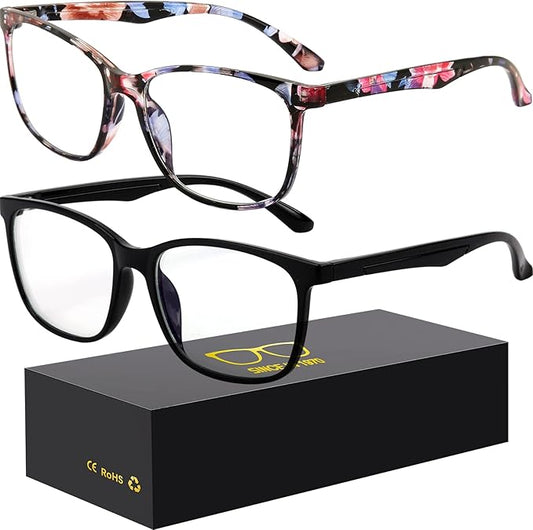 Oilway Blue-Light Blocking Glasses Computer Reading/Gaming/TV/Phones Glasses Fashion Anti Eyestrain Glasses for Women Men（B9 Black + Baohua）