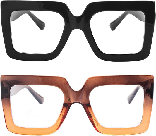 Onrtry Oversized Square Blue Light Glasses for Women Men Thick Frame Big Computer Eyewear Non-Prescription Eyeglasses
