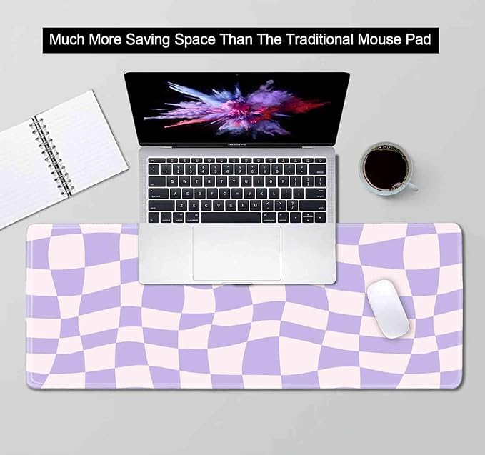 Pastel Purple Desk mat, Checkered Pattern Large Mouse Pad, Protector Pad Writing Mat for Work Home Decor, Desk Pad, Gaming Mousepad, Big Mouse Pads for Office Computer Laptop, 31.5 X 11.8 in