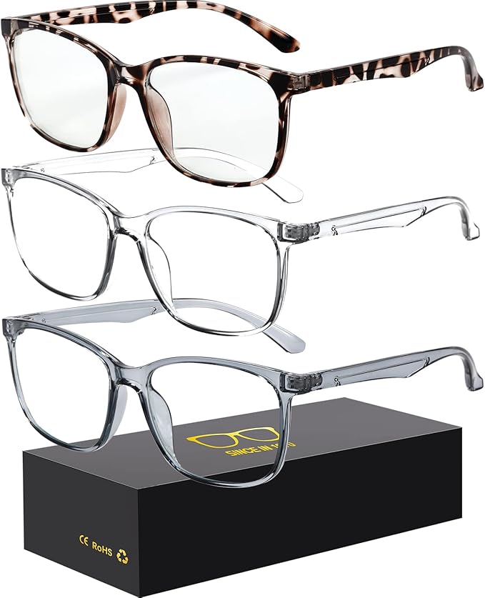 Oilway Blue-Light Blocking Glasses Computer Reading/Gaming/TV/Phones Glasses Fashion Anti Eyestrain Glasses for Women Men（D6 Gray + Transparent + Douhua）