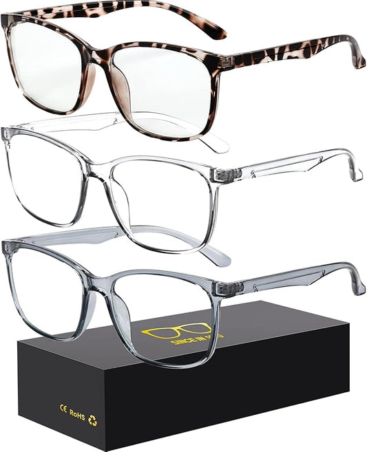 Oilway Blue-Light Blocking Glasses Computer Reading/Gaming/TV/Phones Glasses Fashion Anti Eyestrain Glasses for Women Men（D6 Gray + Transparent + Douhua）