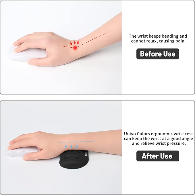 UnivoColors Black Superfine Memory Foam Wrist Rest Soft Gel Ergonomic Mouse Pad Wrist Support for Mouse, Gaming, Computer, Laptop, Office