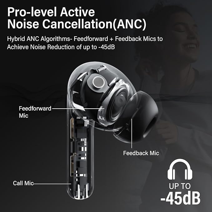 Hybrid Active Noise Canceling Wireless Earbuds, 6 Mics ENC Clear Call Ear Buds, Hi-Res Audio Deep Bass Bluetooth 5.4 Headphones, 48H Playtime, IP7, 8 EQ Modes, Multipoint Connection