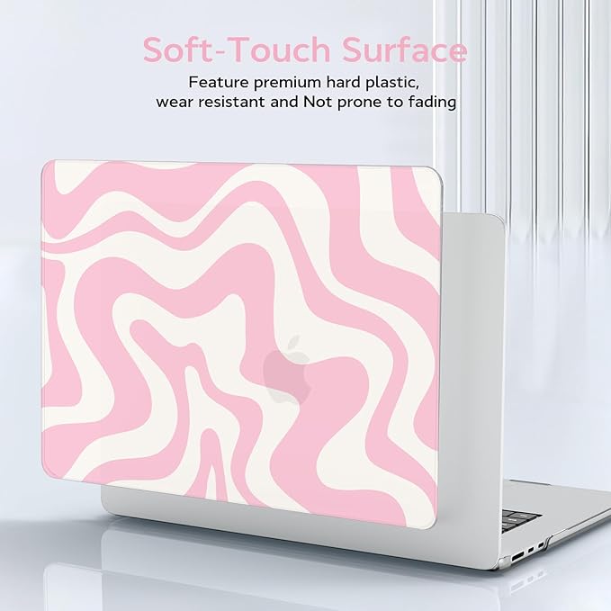B BELK Compatible with MacBook Air 13 inch Case M5 2026 2025 2024-2022 M4 M3 M2 A3449 A3240 A3113 A2681, Plastic Hard Shell+Keyboard Cover+Screen Protector for MacBook Air 13.6 inch Case, Pink Wave