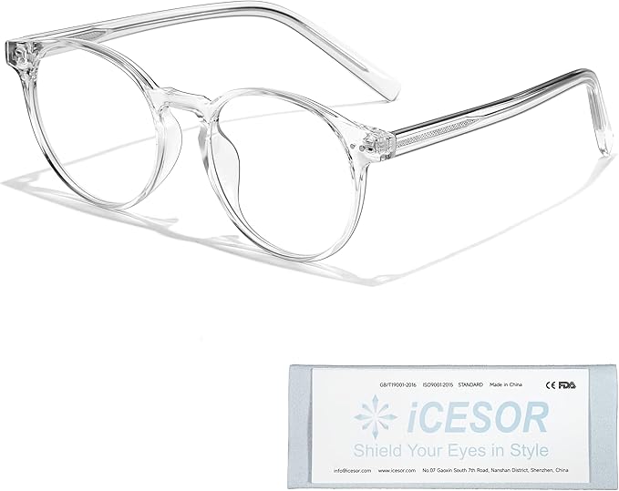 Round Blue Light Blocking Glasses Lightweight Chic Frame Anti Eye Strain Protection Computer Gaming for Women and Men