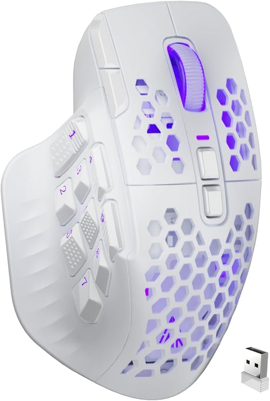 SOLAKAKA SM809 Pro Gaming Mouse with 9 Side Buttons,24000 DPI RGB Mouse for Gamer,16 Programmable Macros MMO Mouse,White