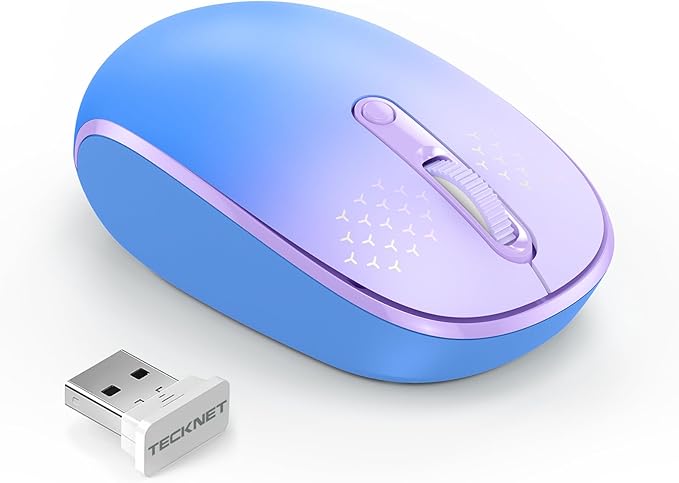 TECKNET Wireless Mouse, 2.4G Quiet Computer Mouse with USB Receiver, 4 Buttons Portable Cordless Mice for Chromebook, Laptop, PC, Mac, 800/1200/1600 DPI - Blue-Purple Gradient