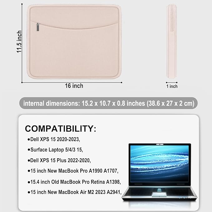 Laptop Case 15.6 inch, Shockproof Protective Laptop Cover Briefcase Carrying Computer Bag with Accessory Pocket, Portable Computer Sleeve Compatible with MacBook, HP, Dell, Lenovo, Asus, Pink