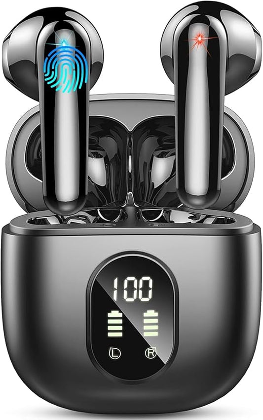 Wireless Earbuds, Bluetooth 5.3 Headphones in Ear 50H Playback Hi-Fi Stereo Ear Buds 4 ENC Mics, Bluetooth Earbud LED Display Charging Case 2024 Wireless Earphones IP7 Waterproof Sport for Android iOS