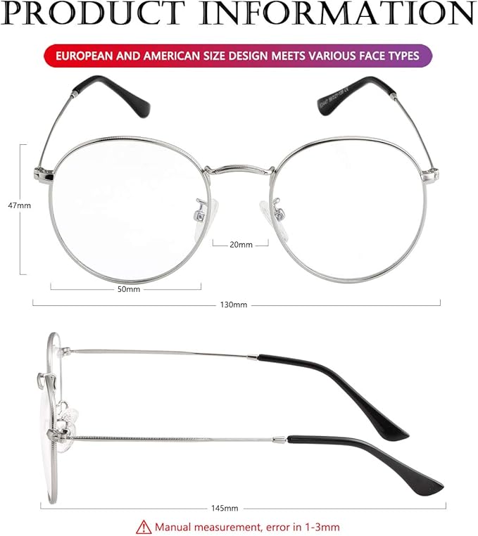 AIEYEZO Blue Light Glasses for Women Men Fashion Retro Circle Wire Frames Eyeglasses Anti-Blue Light Computer Gaming Glasses