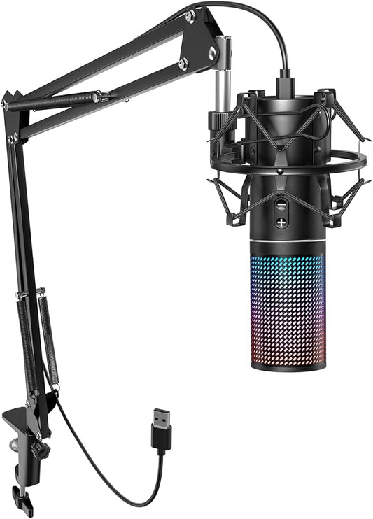 TONOR USB Podcast Microphone, Gaming PC Studio Streaming Mic Kit for Gamer, Recording Condenser Equipment Cardioid Microfono for Singing, YouTube, 200 cm/78inch Cable, with Adjustable Arm Stand, Q9S