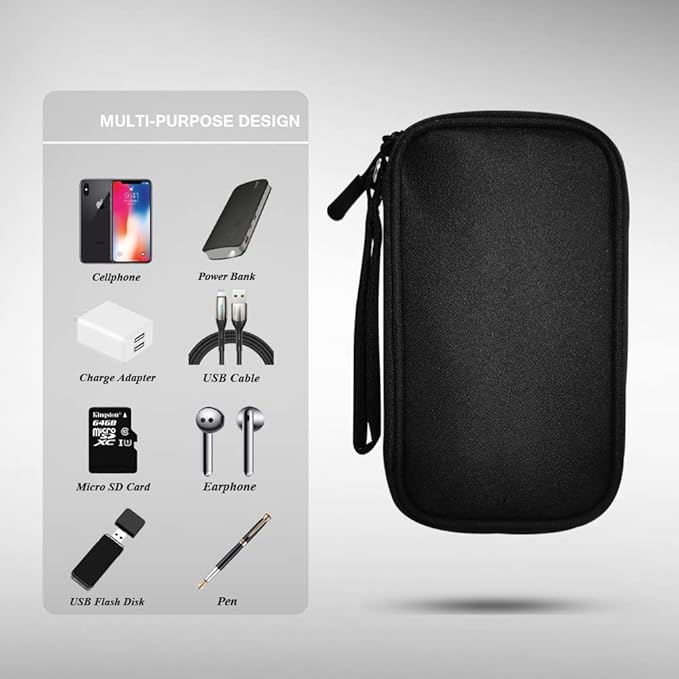 Electronics Organizer Bag Pouch Cable Charger Organizer Travel Shockproof Cord Carrying Case for Earphone Powerbank USB Hard Drive SD Card (Black)