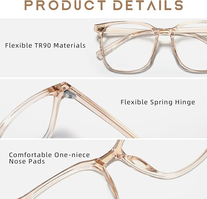Oversized Square Blue Light Blocking Glasses for Women Men, Anti-Fatigue Computer Monitor Glasses Reduce Eye Strain