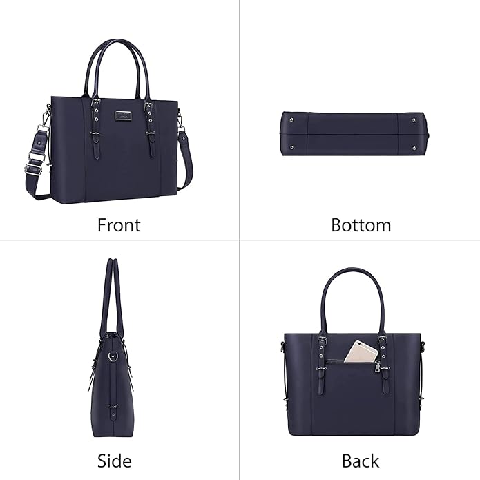 MOSISO Laptop Bag for Women, Waterproof Vintage PU Leather Briefcase Shoulder Computer Laptop Tote Bag for Office Work