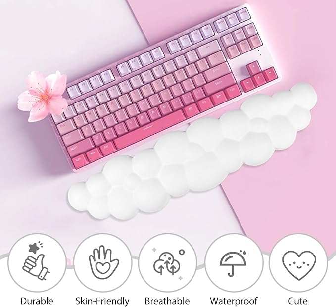 JIKIOU Upgrade Leather Cloud Keyboard Wrist Rest, Cloud Wrist Rest with Non-Slip PU Base, Comfortable Memory Foam Wrist Rest for Computer Laptop Mac Gaming Office and Pain Relief Wish New Year Gift