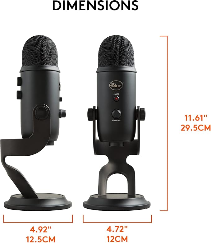 Logitech Creators Blue Yeti USB Microphone for PC, Mac, Gaming, Recording, Streaming, Podcasting, Studio and Computer Condenser Mic with Blue VO!CE effects, 4 Pickup Patterns, Plug and Play - Blackout