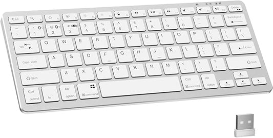 kenke Wireless Keyboard, 2.4GHz / Bluetooth 1.0/2.0 Wireless Keyboard, Low Profile & Lightweight, 78 Key, Fluid Precise Quiet Typing, Supports Bluetooth Connection, USB Rechargeable, Silvery White