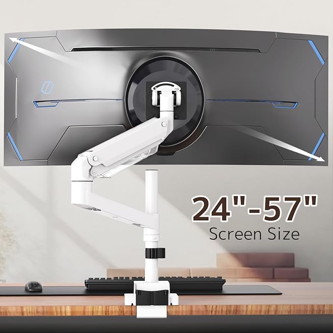 24-57 inch Heavy Duty Monitor Arm, up to 59.4 lbs, Single Desk Mount for Ultrawide TV and Screen, Premium Aluminum Single Monitor Stand, VESA 75x75-200x200 mm, White