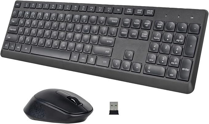 HUO JI Silent Wireless Keyboard and Mouse Combo, 2.4G Full-Size Thin Computer Keyboard Set, Quiet and Soft Ergonomic Wireless Keyboard Mouse for Windows, Laptop/PC/PS/Mac Desktop, Black