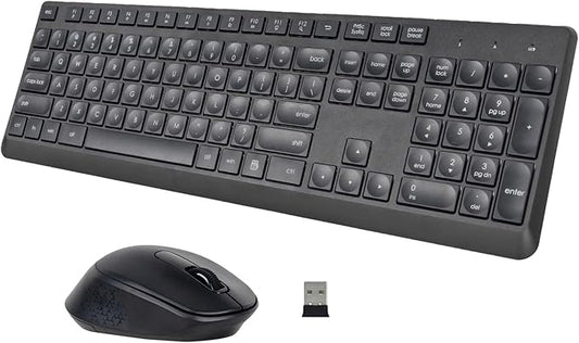 HUO JI Silent Wireless Keyboard and Mouse Combo, 2.4G Full-Size Thin Computer Keyboard Set, Quiet and Soft Ergonomic Wireless Keyboard Mouse for Windows, Laptop/PC/PS/Mac Desktop, Black
