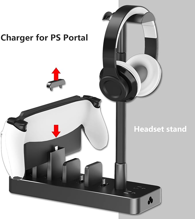 Drevet Charging Station for Multiple Devices, 6 Port USB C Fast Charger Station with 2 AC Outlets and Headset Stand, USB Charging Dock Compatible with Cellphone, Tablet, Kindle, iPhone, iPad and More
