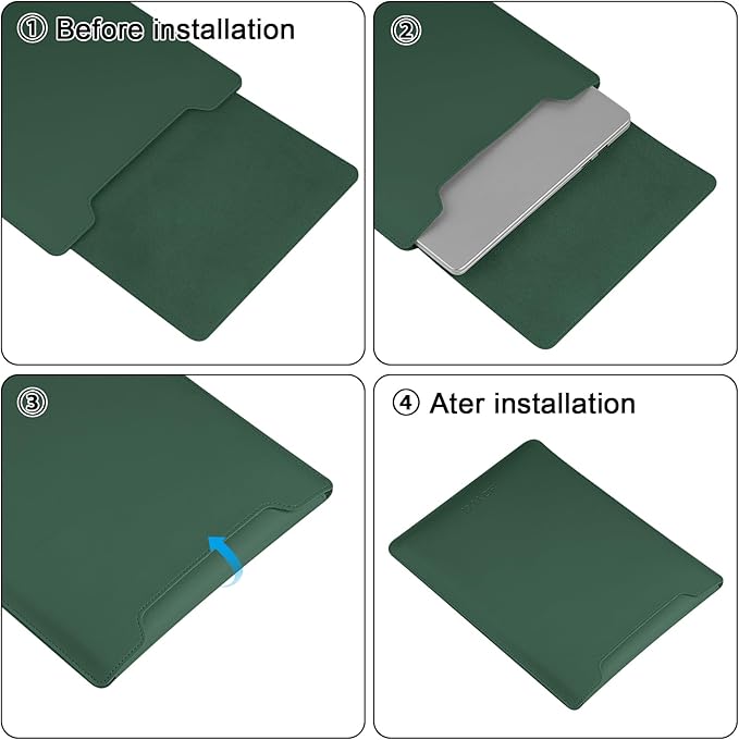 HoYiXi 13.3'' /13.6'' Laptop Sleeve Case PU Leather with Stand Compatible with MacBook Pro 14/MacBook Air 13(M1 M2)/ASUS Vivobook 14/Dell XPS 13/ASUS Matebook,13-14'' Laptop Bag,Dark Green