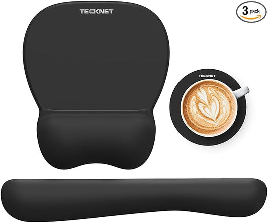 TECKNET Gel Mouse Pad with Wrist Rest, 3 in 1 Keyboard Wrist Rest for Pain Relief, Non-Slip PU Base & Easy Typing, Ergonomic Mousepad Set for Office & Home（Black）
