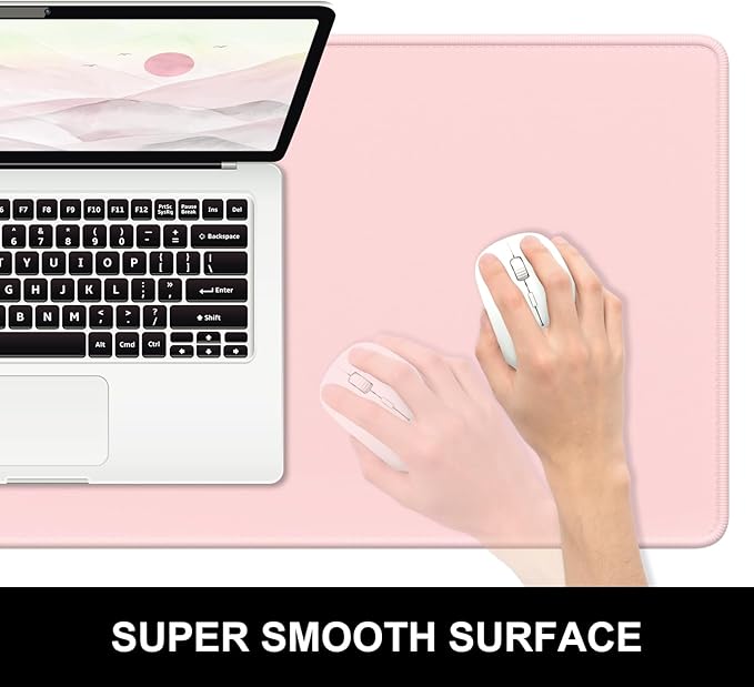Hsurbtra Desk Pad, 32" x 16" Premium-Textured Desk Mat, Stitched Edge Anti-Slip Waterproof Rubber Mouse Pad, L Extended Computer Mat for Office Gaming Laptop Keyboard Pink