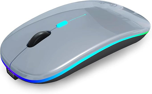 Wireless Bluetooth Mouse Rechargeable Laptop Mice with LED Use Portable(BT5.2 and USB 2.4G) Dual Mode Connection Silent Slim Computer Mouse for Laptop/iPad Tablet/Apple MacBook/PC(Grey)