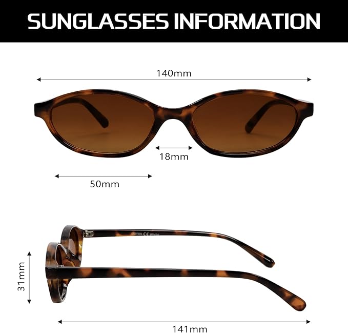 GUVIVI Retro Oval Sunglasses for Women Chic Cat Eye 90s Sunnies Lightweight Narrow Shades Trendy UV protection Sun Glasses