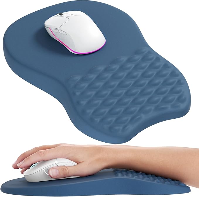 MROCO Ergonomic Mouse Pad with Wrist Support, Wrist Rest Mousepads for Carpal Tunnel Pain Relief, Memory Foam Pad with Massage Bulge and Non-Slip Base for Office, Home, Navy Blue