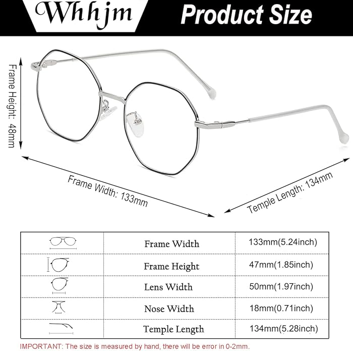 Polygon Blue Light Blocking Glasses for Women Men Retro Octagon Square Non-prescription Metal Frame Eyeglasses