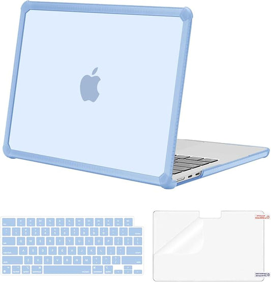 MOSISO Compatible with MacBook Air 13 inch Case M5 2026 M4 2025 M3 M2 2024-2022 A3449 A3240 A3113 A2681,3 in 1 Kit Crack-Resistant Heavy Duty Protective Plastic Hard Case with TPU Bumper, Air Blue