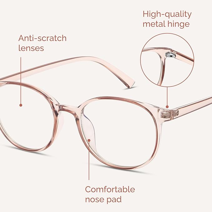 miyya Blue Light Blocking Glasses Women, Fashion Round Transparent Anti Blue Light Glasses with Anti Eyestrain & UV Glare