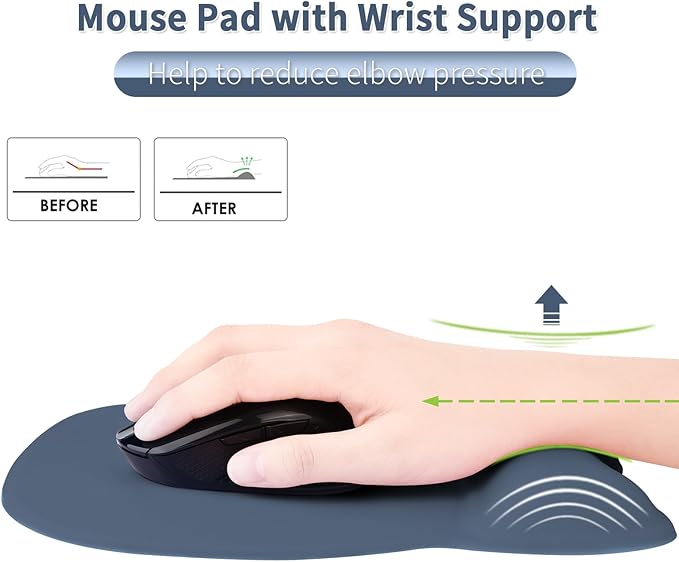 EooCoo Ergonomic Mouse Pad with Wrist Support, Mousepad with Memory Foam Wrist Rest and Non-Slip Base for Computer, Cafe, Home & Office, 9.64 x 8.26 in Office Desk Accessories