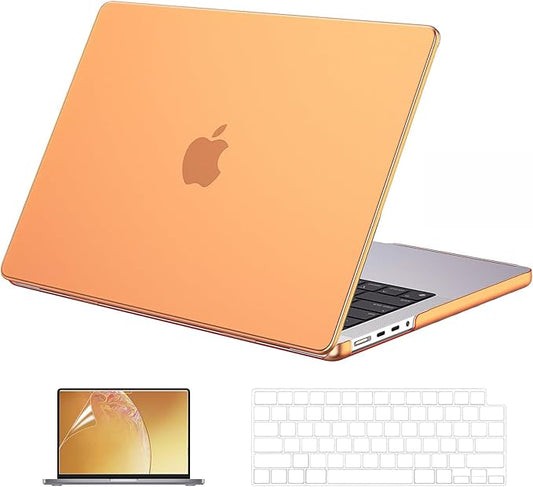 EooCoo Case Compatible with MacBook Pro 14 inch M5 2026-2021 M4 M3 M2 M1 Pro/Max Chip, Official Color-Matched Armor, Frosted Hard Shell Case with Keyboard Cover, Screen Protector - Matte Cosmic Orange