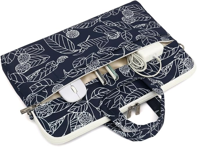 canvaslife Patten Waterproof Laptop Shoulder Messenger Bag Case Sleeve for 14 Inch 15 Inch Laptop Briefcase 15.6 Inch (Blue leaves)