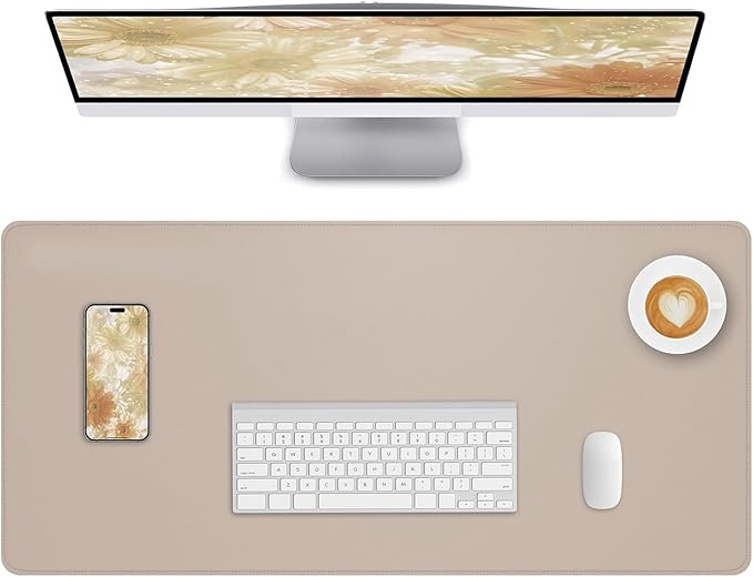 Desk Pad PU Leather Large Mouse Pad Laptop Computer Desk Mat Table Blotter Waterproof Non-Slip Desktop Protector Durable Writing Pad for Office and Home (Beige, 90x43cm)