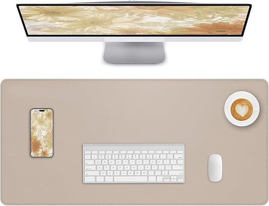 Desk Pad PU Leather Large Mouse Pad Laptop Computer Desk Mat Table Blotter Waterproof Non-Slip Desktop Protector Durable Writing Pad for Office and Home (Beige, 90x43cm)