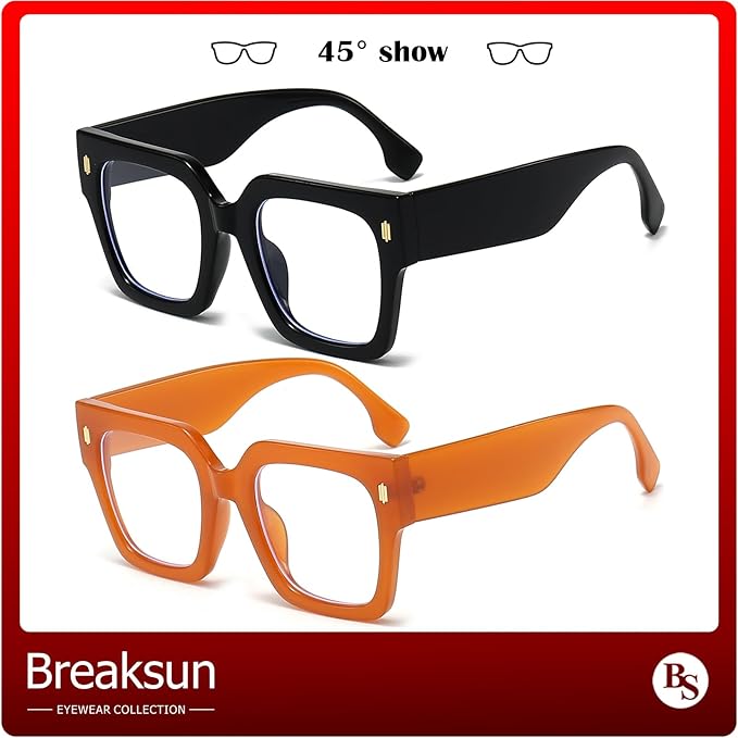 Breaksun Fashion Oversized Blue Light Blocking Glasses for Women Men Trendy Big Square Frame Computer Eyeglasses