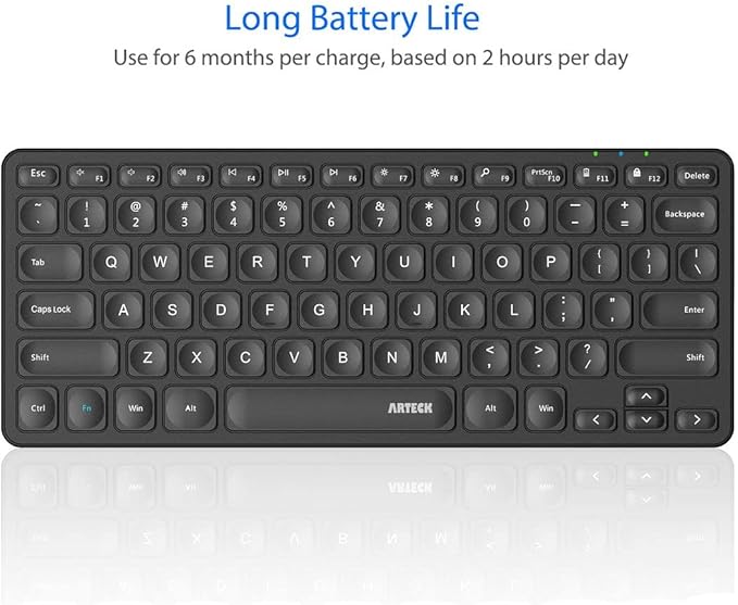 Arteck 2.4G Wireless Keyboard Ultra Slim and Compact Wireless Keyboard with Media Hotkeys for Computer/Desktop/PC/Laptop/Surface/Smart TV and Windows 10/8/ 7 Built-in Rechargeable Battery
