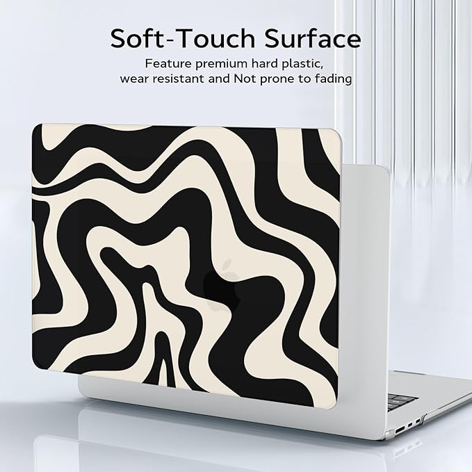B BELK Compatible with MacBook Air 13 inch Case M5 2026 2025 2024-2022 M4 M3 M2 A3449 A3240 A3113 A2681, Plastic Hard Shell for MacBook Air 13.6 inch Case+Keyboard Cover+Screen Protector, Black Wave