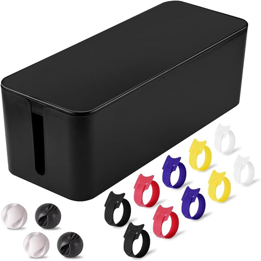 TuweChen Cable Management Box - Large Cable Organizer Box to Hide Wires & Power Strips, TV & Desk Computer Wires, Cord Organizer Box for Home & Office, Black by Tuwechen