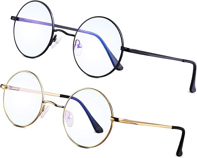Brigtlaiff Round Blue Light Blocking Glasses for Men Women, Computer Gaming TV Glasses Anti Eyestrain with Metal Frame