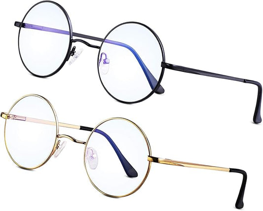 Brigtlaiff Round Blue Light Blocking Glasses for Men Women, Computer Gaming TV Glasses Anti Eyestrain with Metal Frame
