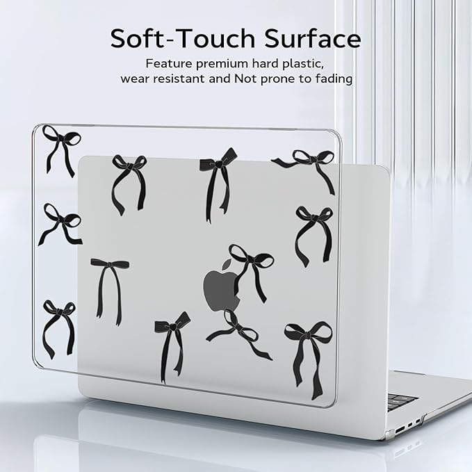 B BELK Compatible with MacBook Air 13 inch Case M5 2026 2025 2024-2022 M4 M3 M2 A3449 A3240 A3113 A2681, Plastic Hard Shell+Keyboard Cover+Screen Protector for MacBook Air 13.6 inch Case, Black Bow