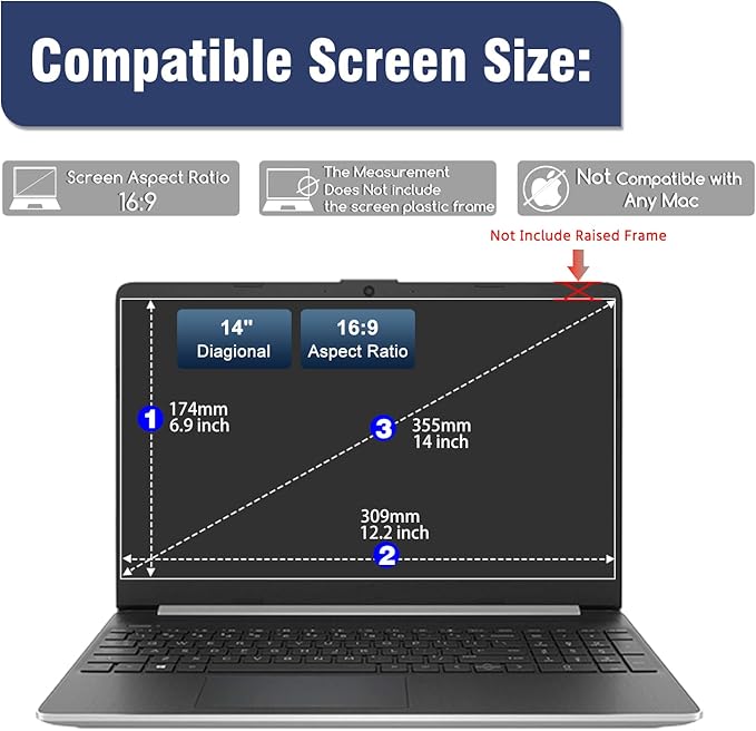 KEANBOLL 3 Pack 14 Inch Anti Glare Screen Protector for 14“ Lenovo Hp Dell Acer Asus Samsung etc 14 inch 16:9 Aspect Ratio Laptop-Anti Glare Anti Fingerprint Filter