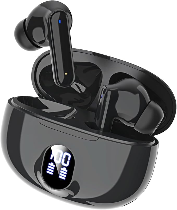 Wireless Earbuds Bluetooth V5.3 2025 Headphones 36H Playback Deep Bass Stereo Ear Buds with LED Power Display Charging Case IPX5 Waterproof Earphones with Mic Headset (Black) (Black)